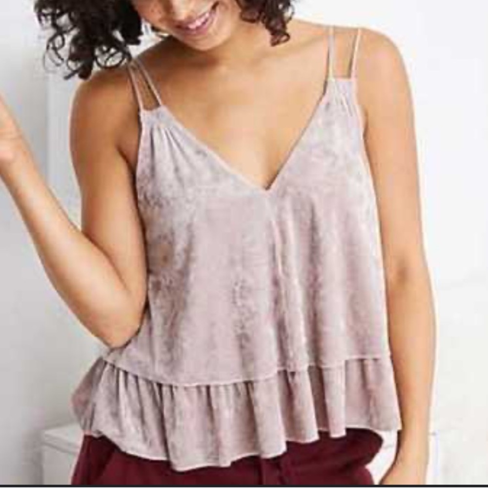 Aerie Crushed Velvet Peplum Cami Top Tank in pink - sleep top